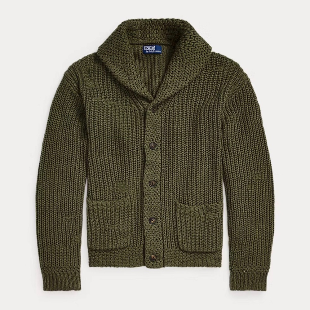 Distressed Linen-Cotton Shawl Cardigan
Polo Ralph Lauren Men’s M VGC Olive Gr